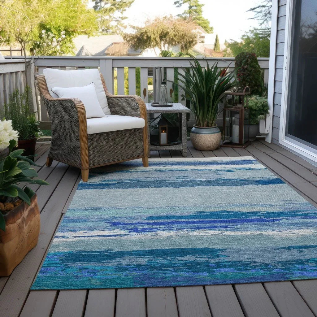 LOOMLAN Rugs Dervika Blue Washable Indoor-Outdoor Rug