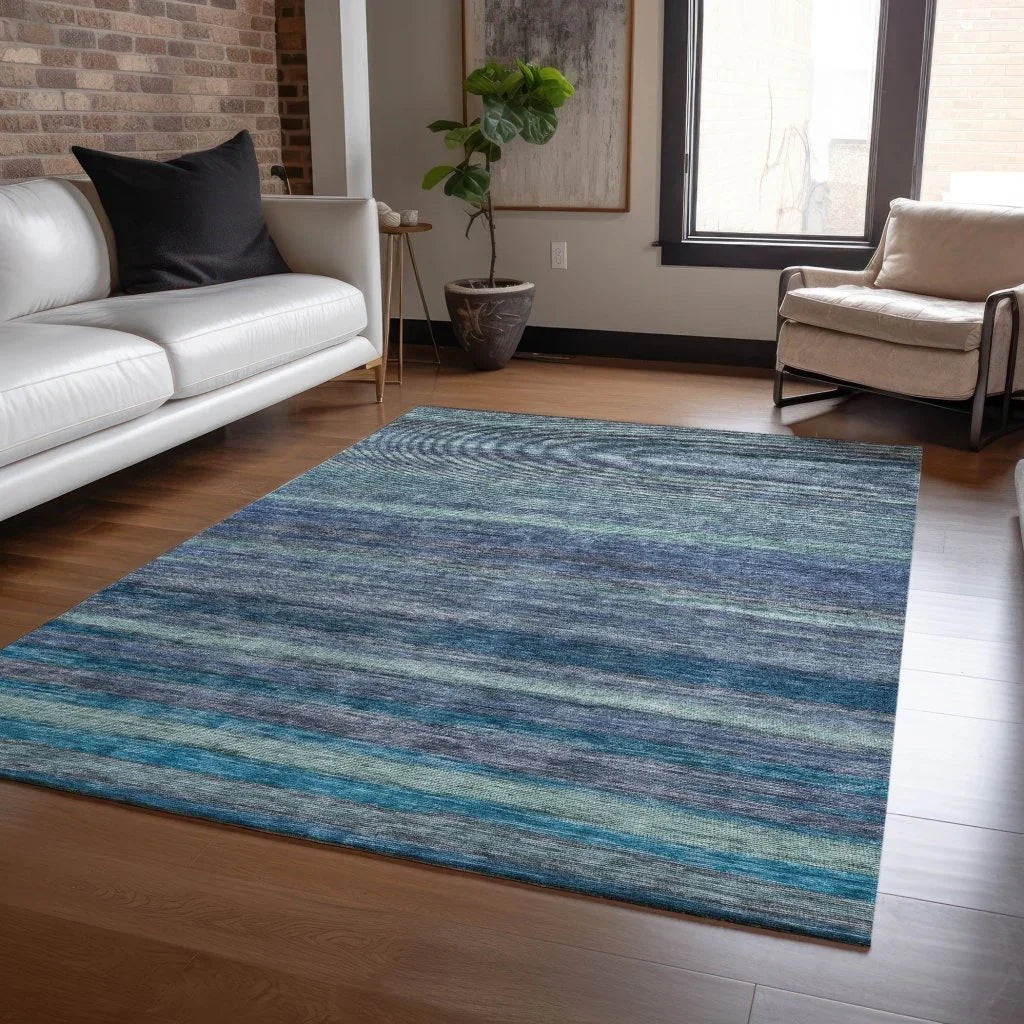 LOOMLAN Rugs Doravine Blue Washable Indoor-Outdoor Rug