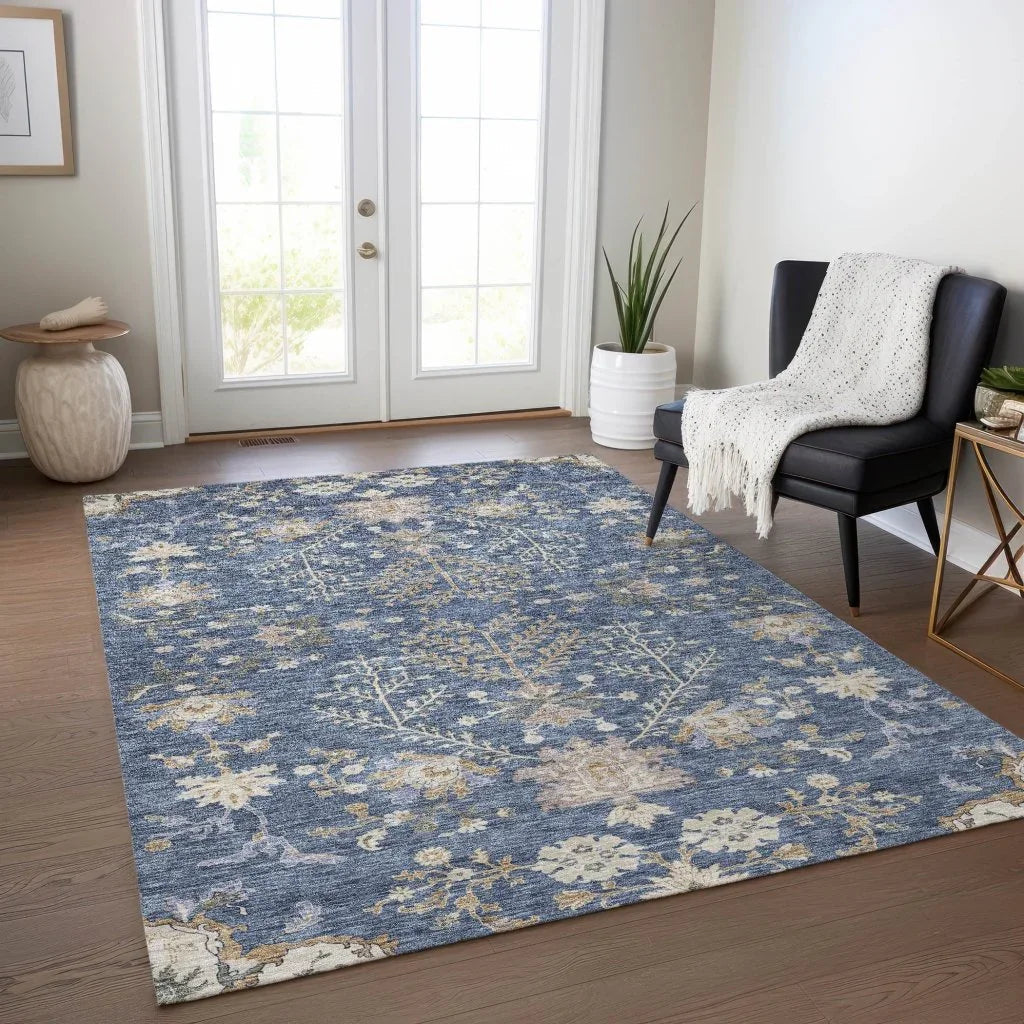 LOOMLAN Rugs Doris Blue Washable Indoor-Outdoor Rug