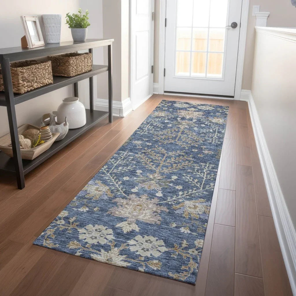 LOOMLAN Rugs Doris Blue Washable Indoor-Outdoor Rug