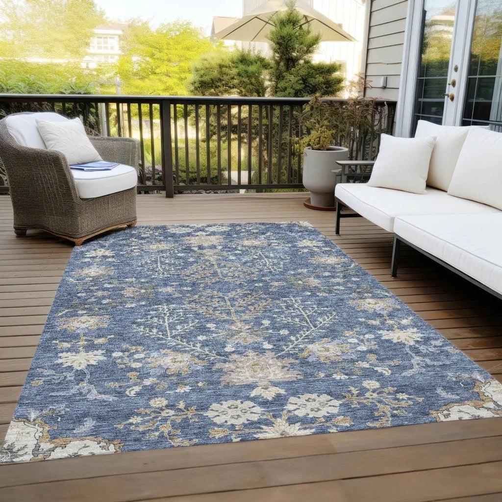 LOOMLAN Rugs Doris Blue Washable Indoor-Outdoor Rug