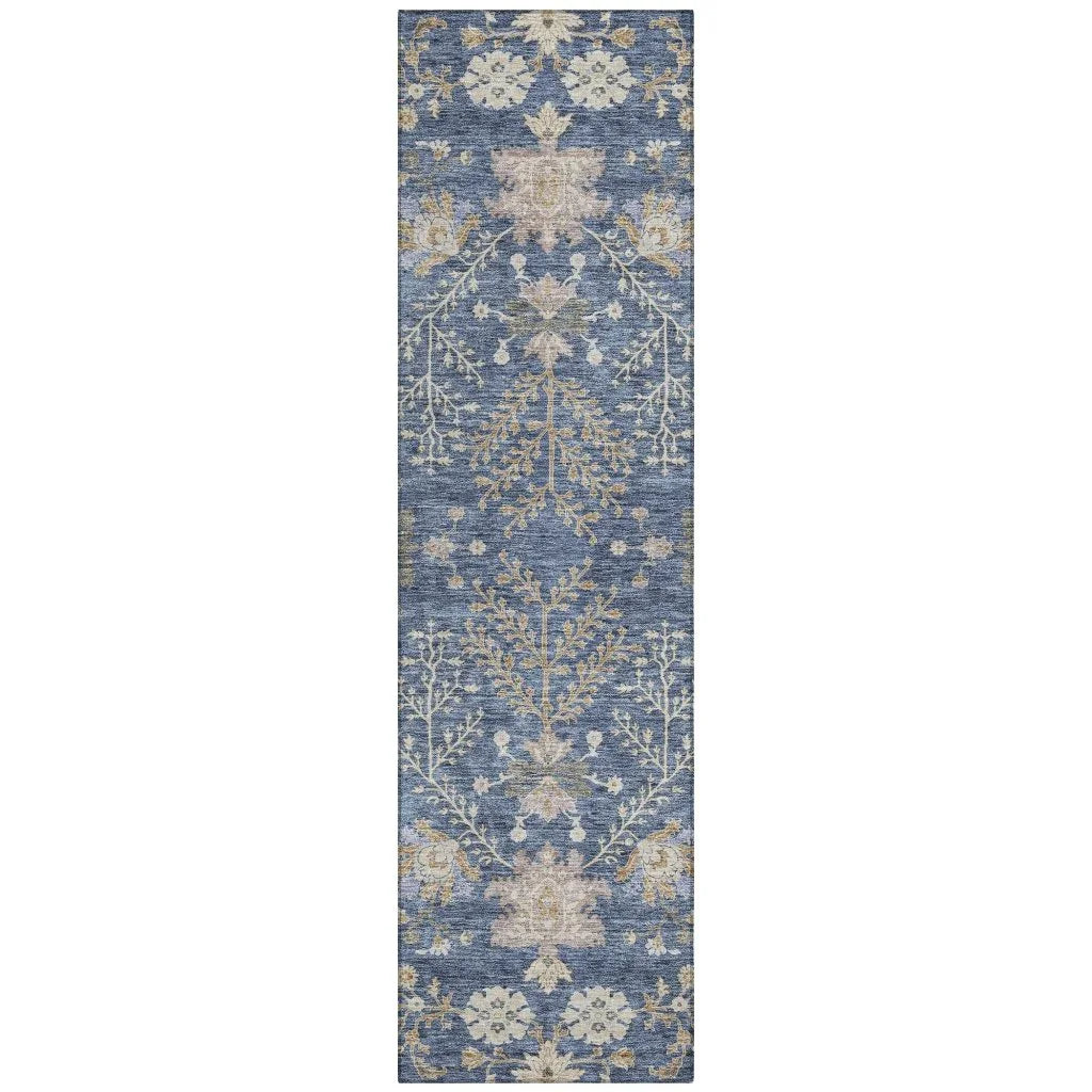 LOOMLAN Rugs Doris Blue Washable Indoor-Outdoor Rug