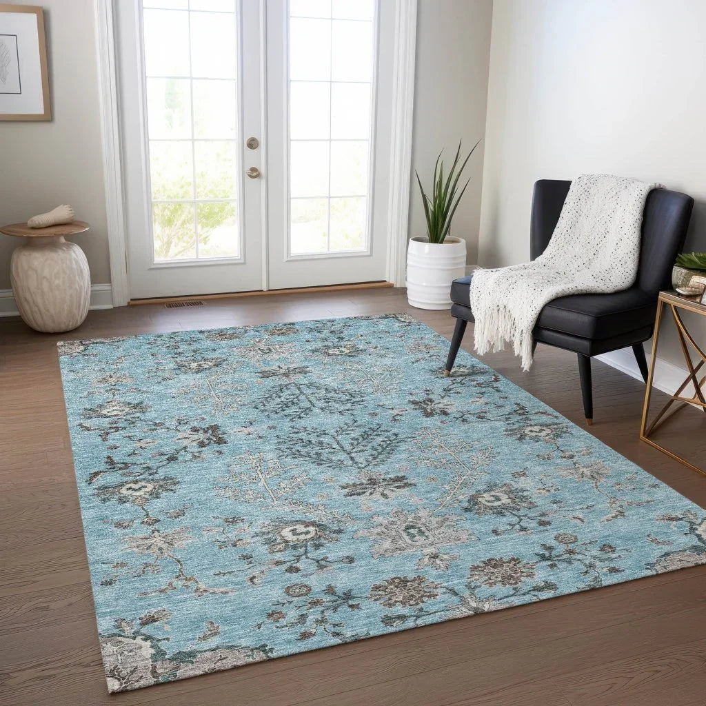 LOOMLAN Rugs Doris Sky Washable Indoor-Outdoor Rug
