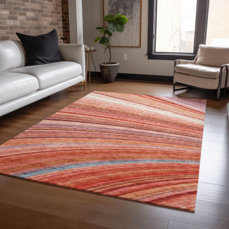 Waves Terracotta Washable Indoor-Outdoor Rug -- view 5