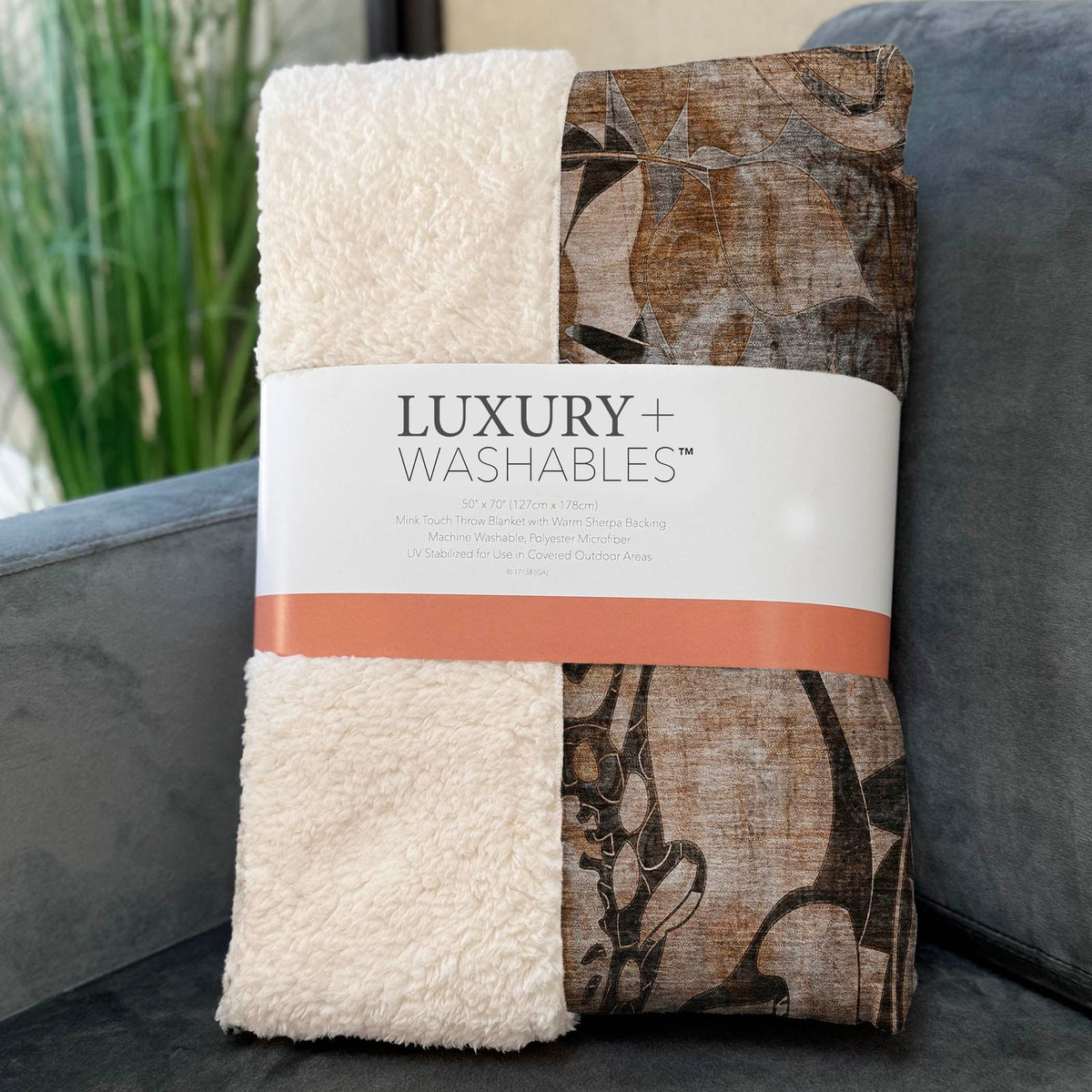 Floral Orange Washable Indoor-Outdoor Rug