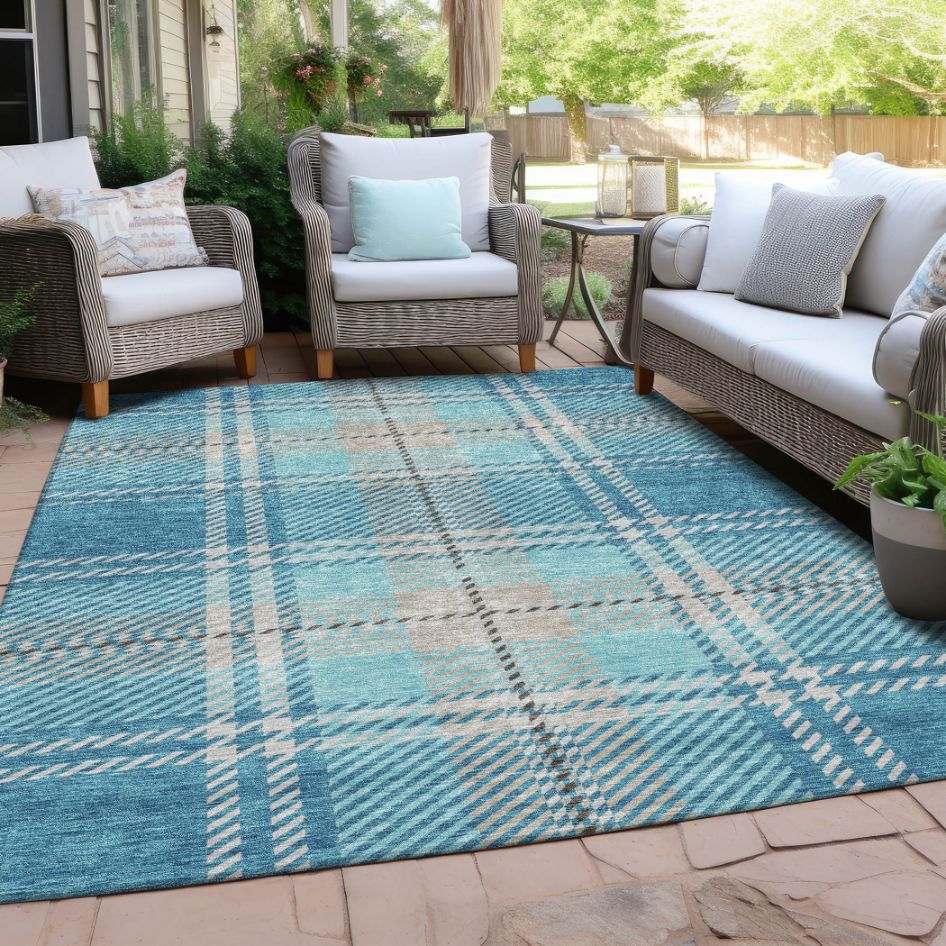 Spiral Whispers Teal Washable Indoor-Outdoor Rug
