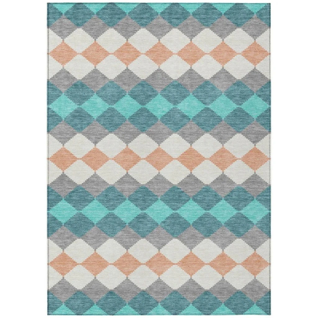 LOOMLAN Rugs Eira Teal Washable Indoor-Outdoor Rug