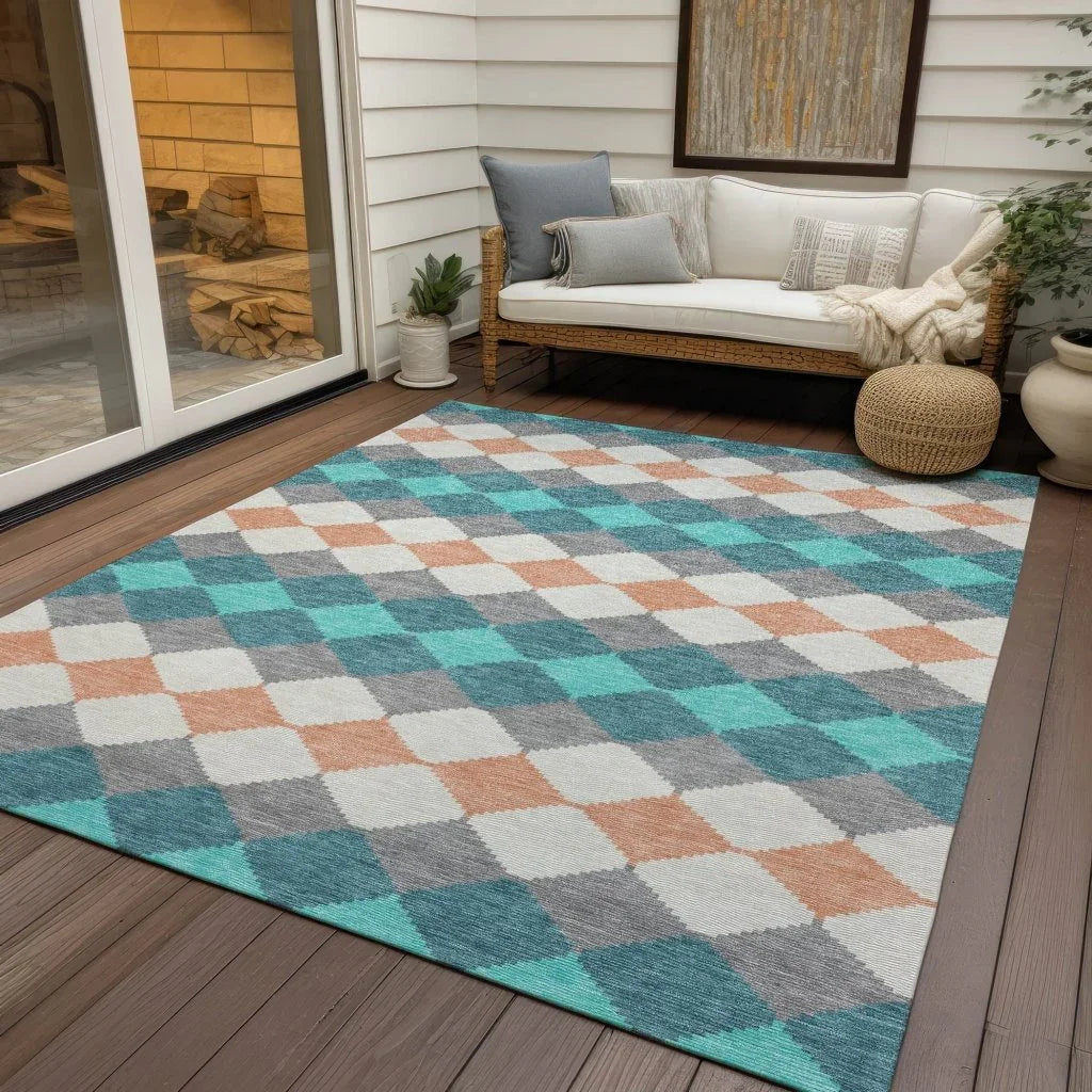 LOOMLAN Rugs Eira Teal Washable Indoor-Outdoor Rug