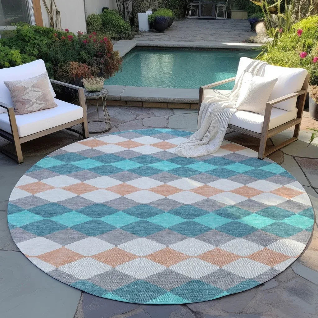 LOOMLAN Rugs Eira Teal Washable Indoor-Outdoor Rug