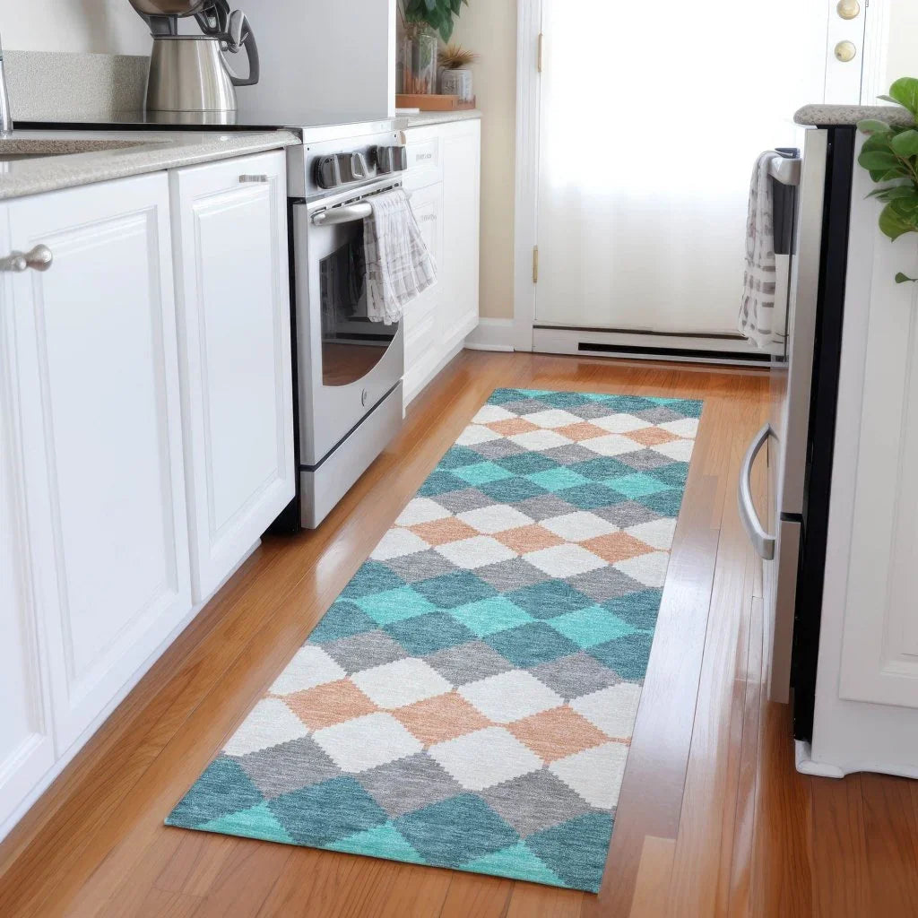 LOOMLAN Rugs Eira Teal Washable Indoor-Outdoor Rug