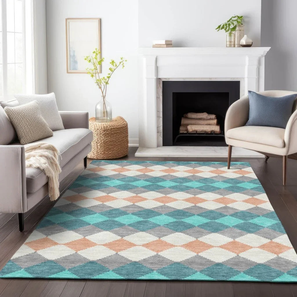 LOOMLAN Rugs Eira Teal Washable Indoor-Outdoor Rug