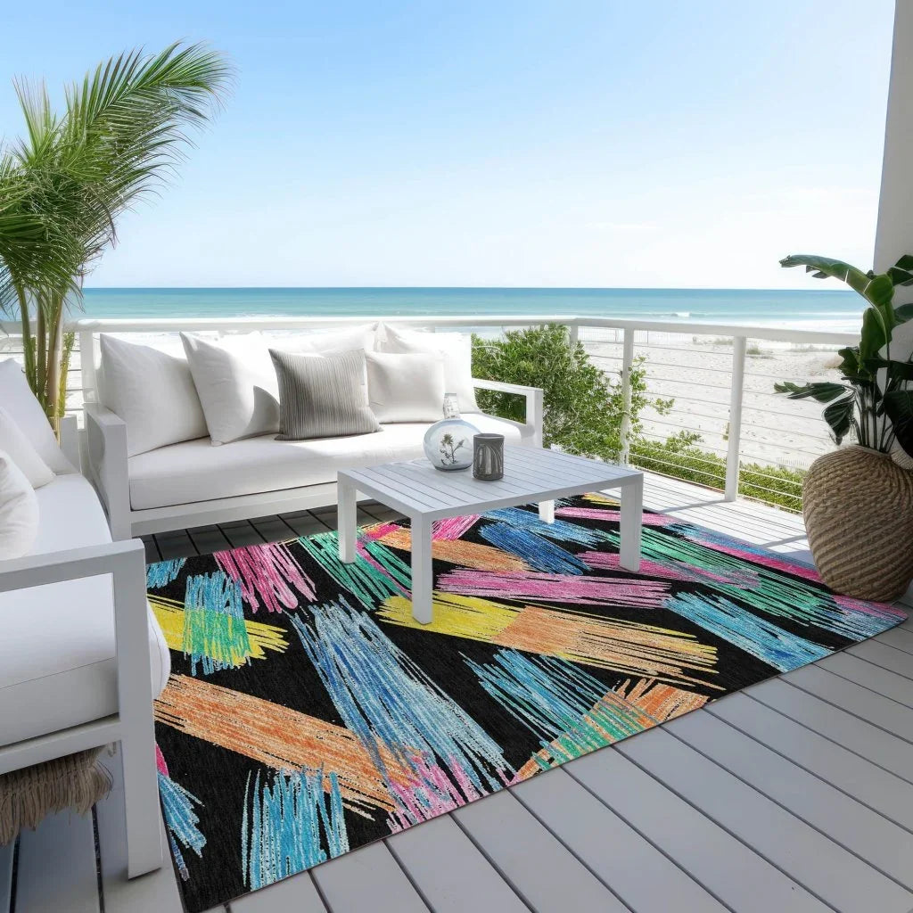 LOOMLAN Rugs Elain Black Washable Indoor-Outdoor Rug