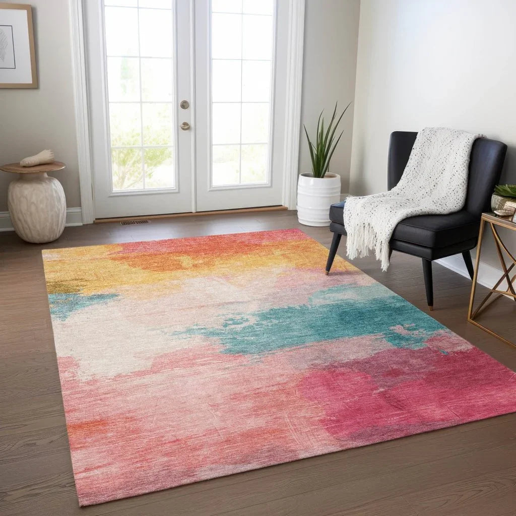 LOOMLAN Rugs Elanisse Pink Washable Indoor-Outdoor Rug