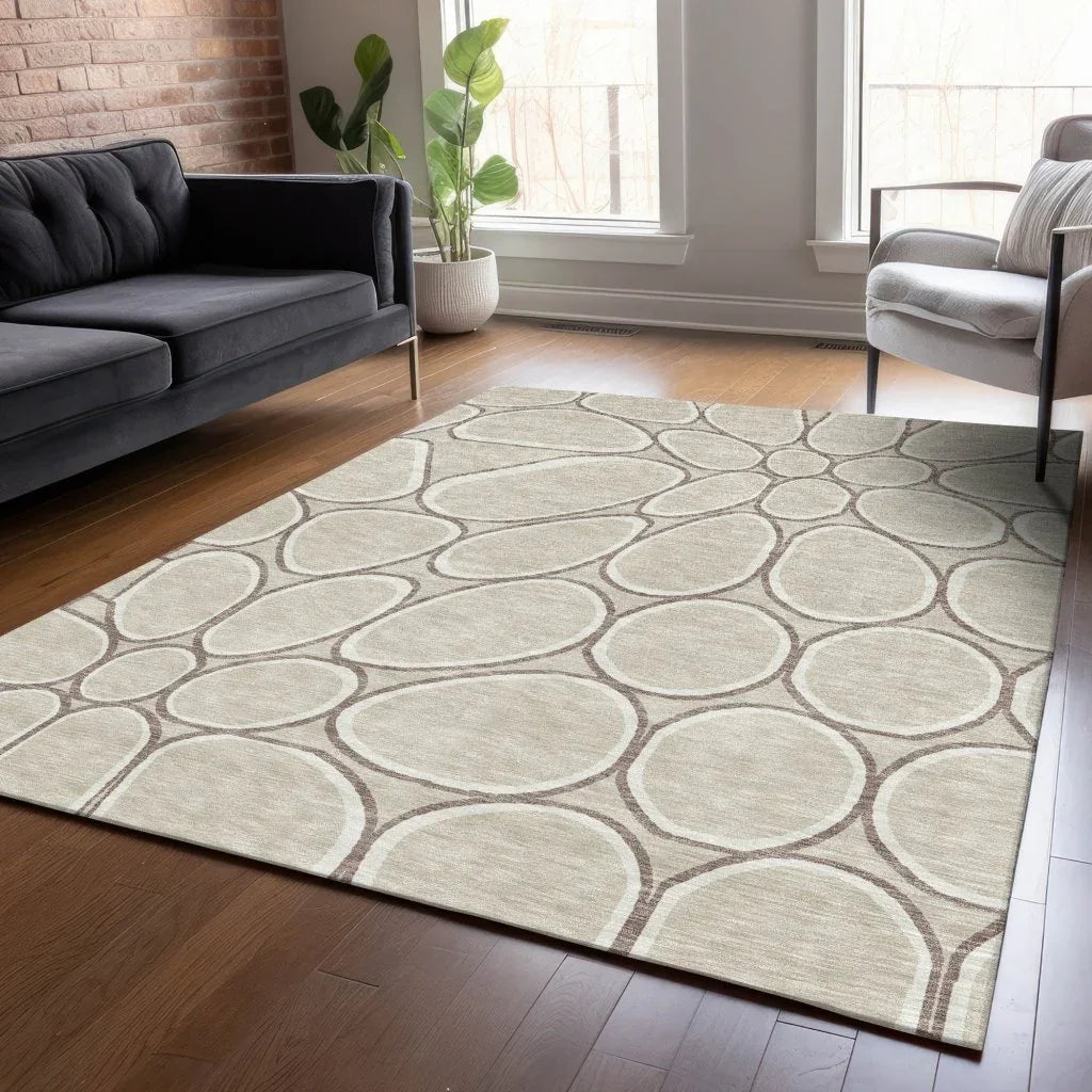 LOOMLAN Rugs Elantra Beige Washable Indoor-Outdoor Rug