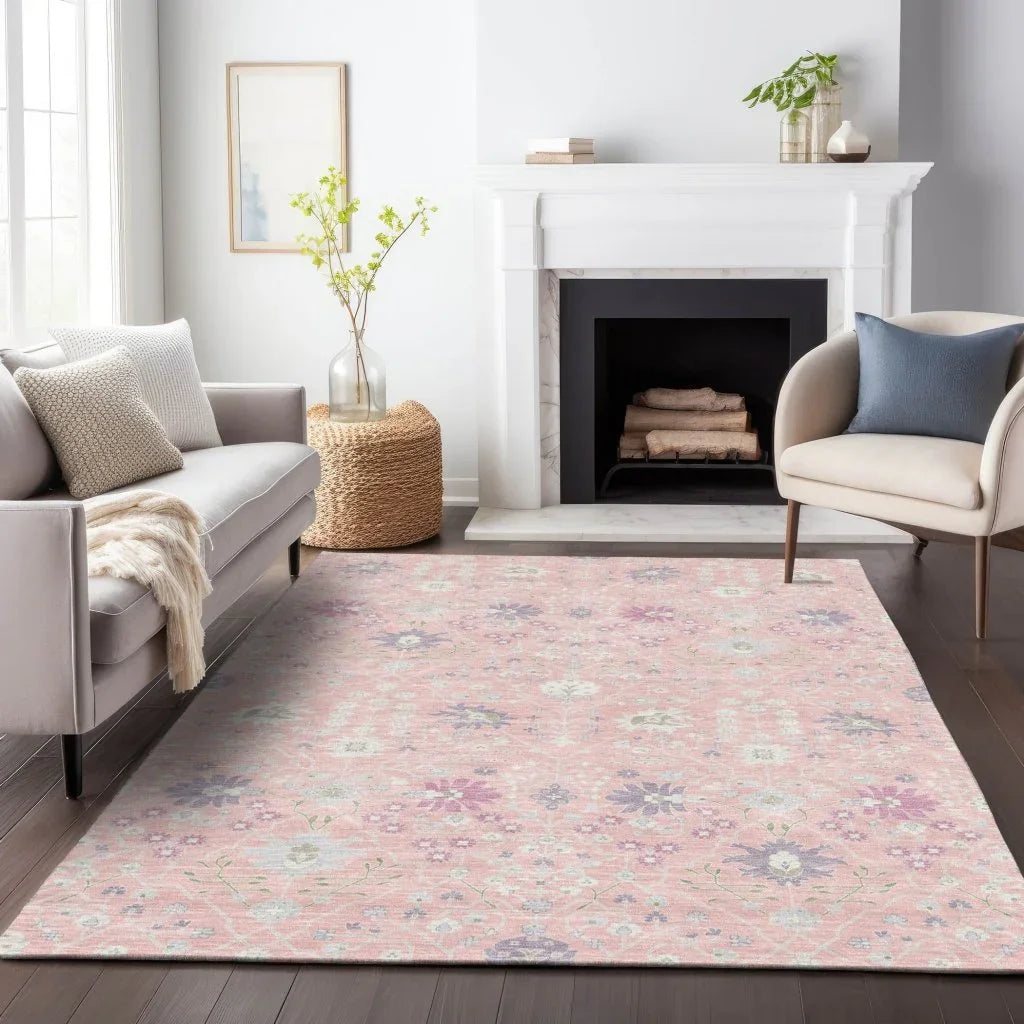 LOOMLAN Rugs Elara Pink Washable Indoor-Outdoor Rug