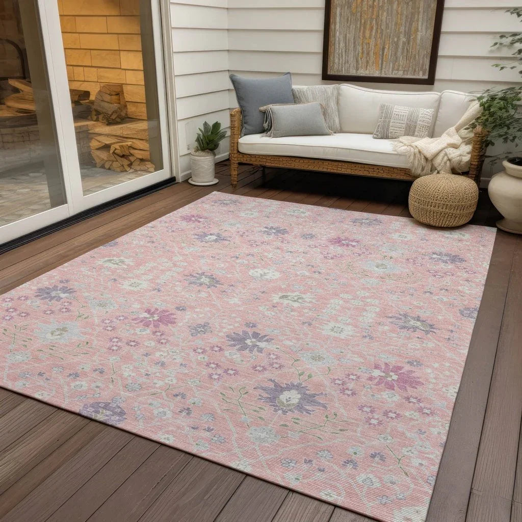 LOOMLAN Rugs Elara Pink Washable Indoor-Outdoor Rug