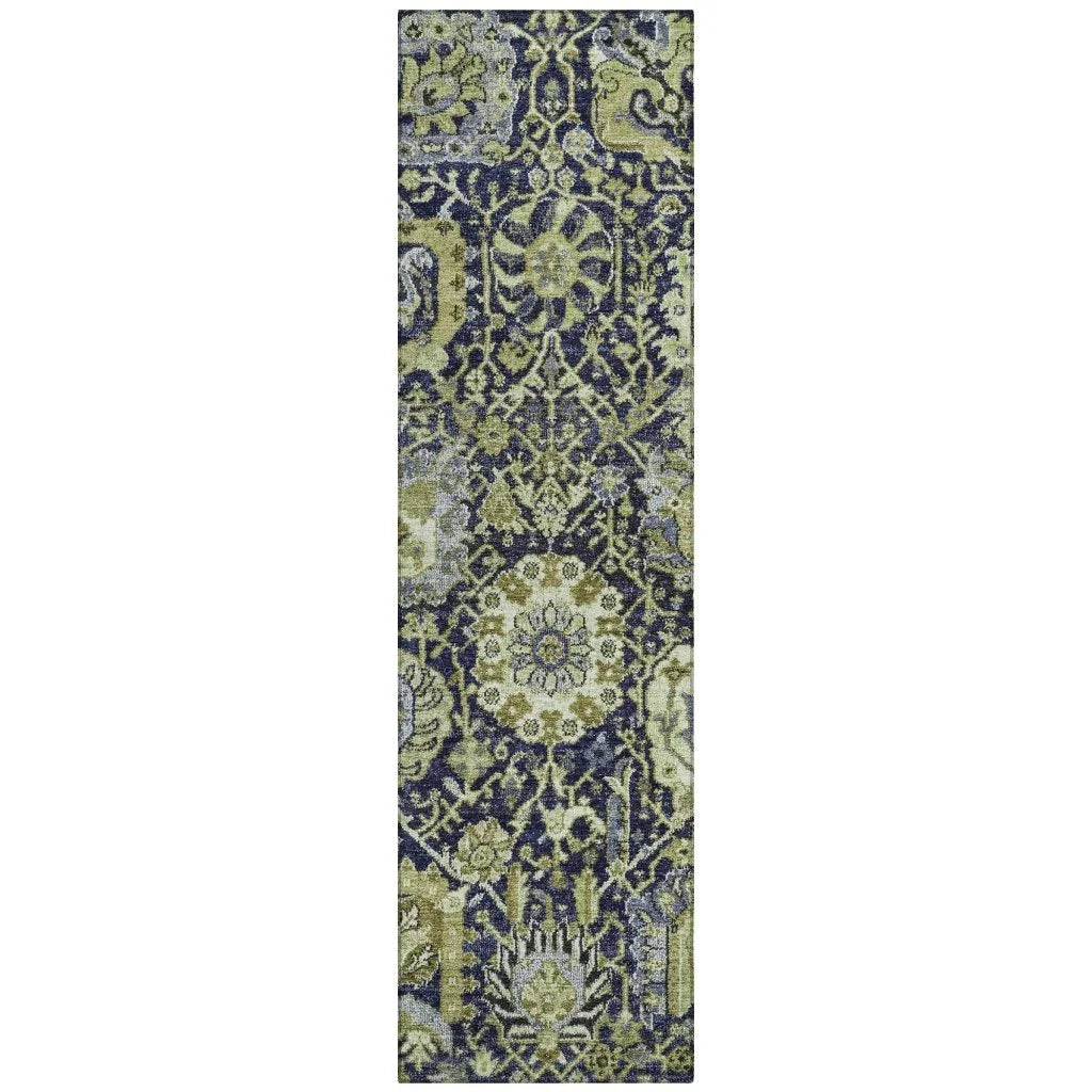 LOOMLAN Rugs Elarion Green Washable Indoor-Outdoor Rug