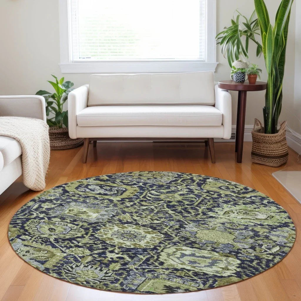 LOOMLAN Rugs Elarion Green Washable Indoor-Outdoor Rug
