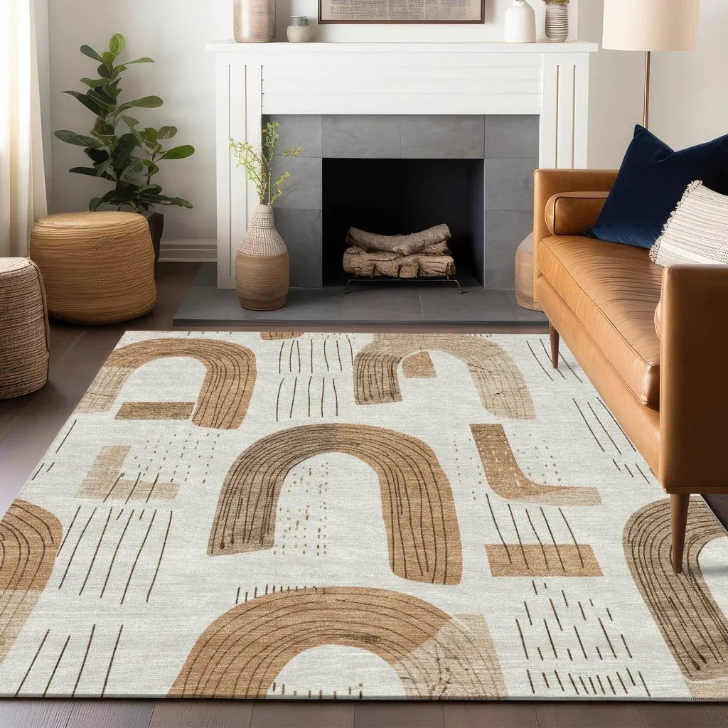 LOOMLAN Rugs Elas Ivory Washable Indoor-Outdoor Rug