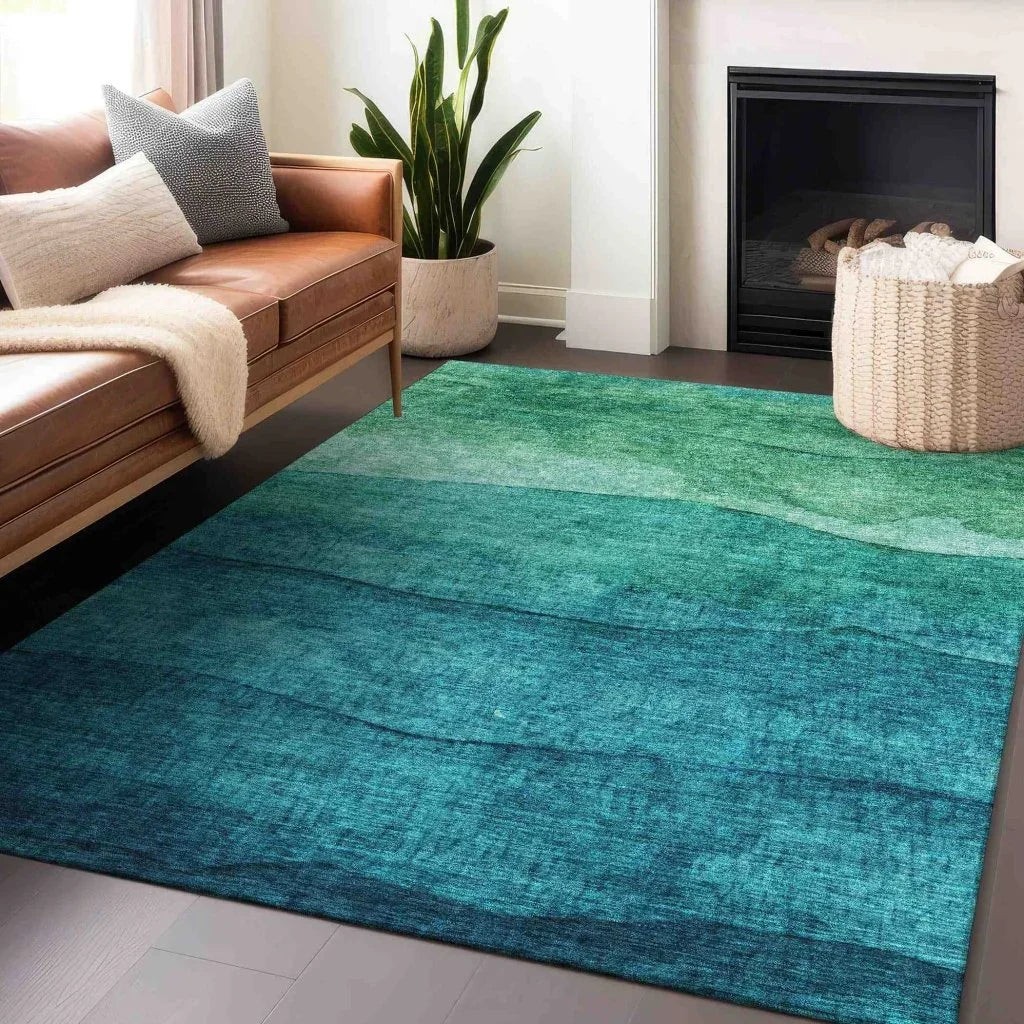LOOMLAN Rugs Elien Teal Washable Indoor-Outdoor Rug
