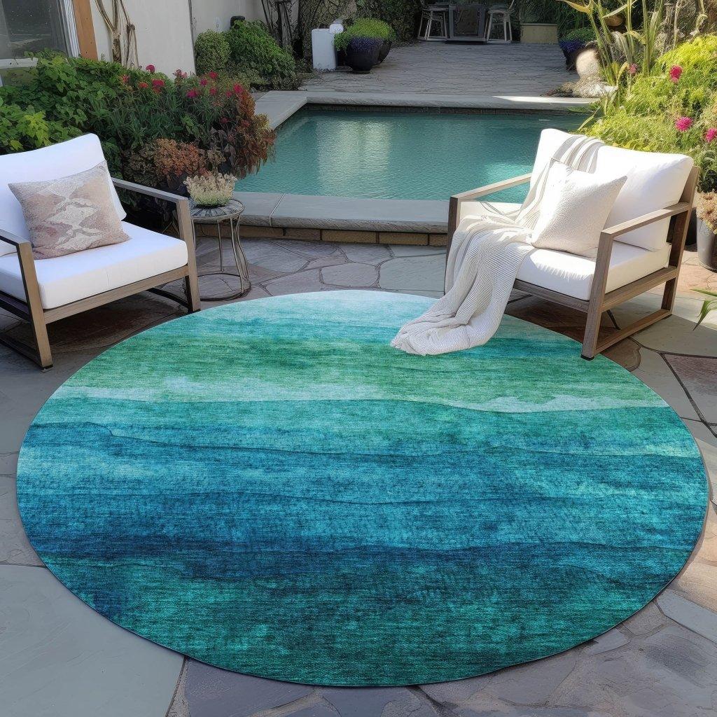 LOOMLAN Rugs Elien Teal Washable Indoor-Outdoor Rug