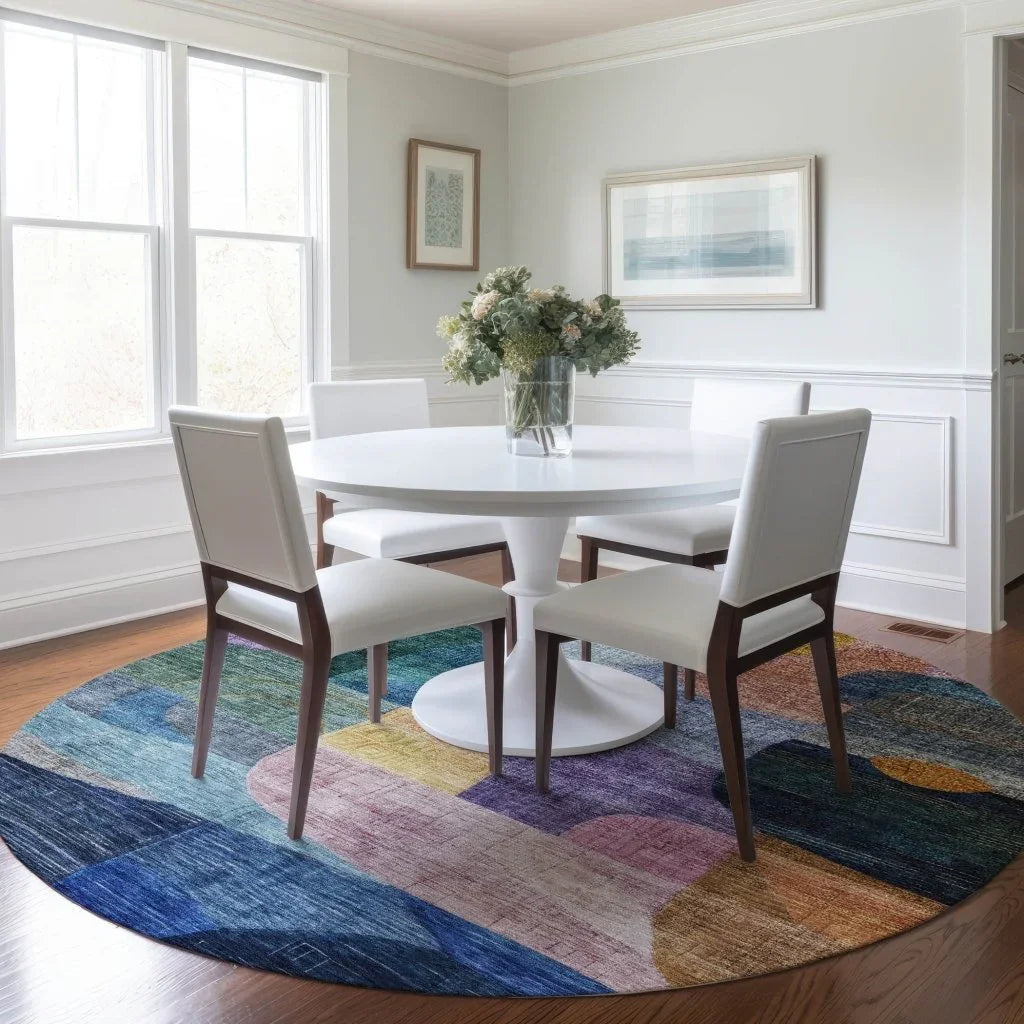 LOOMLAN Rugs Elina Blue Washable Indoor-Outdoor Rug