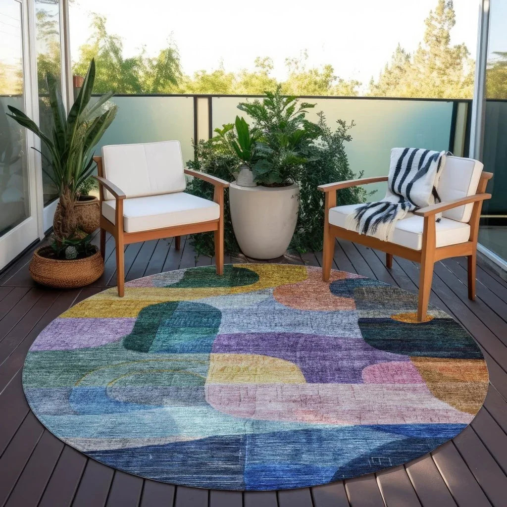 LOOMLAN Rugs Elina Blue Washable Indoor-Outdoor Rug