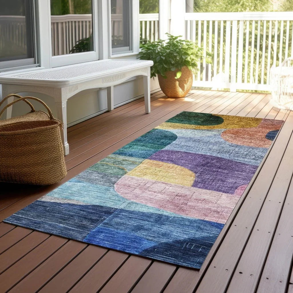 LOOMLAN Rugs Elina Blue Washable Indoor-Outdoor Rug