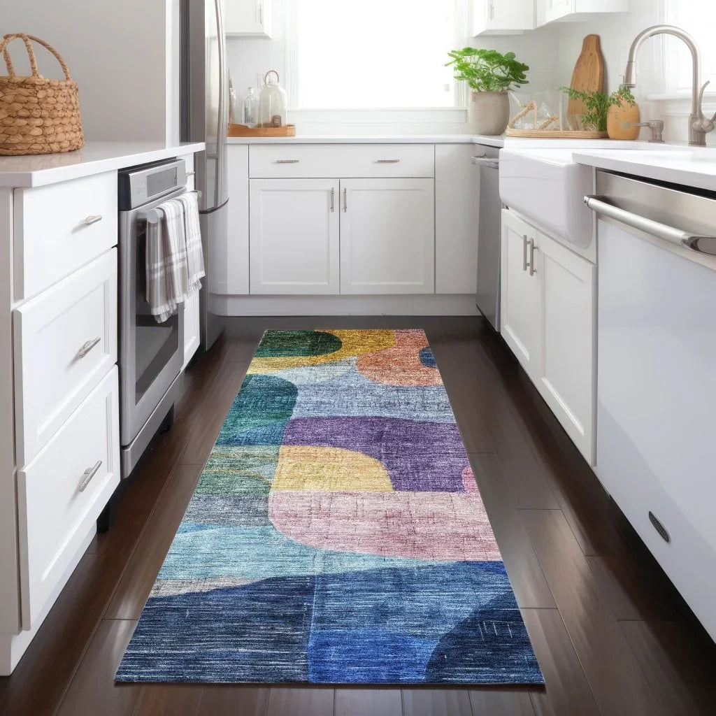 LOOMLAN Rugs Elina Blue Washable Indoor-Outdoor Rug