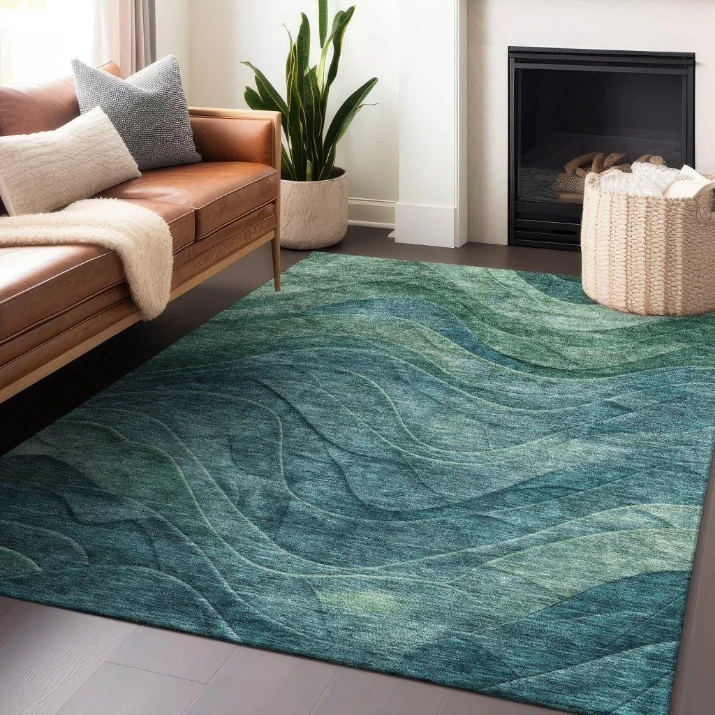 LOOMLAN Rugs Elion Teal Washable Indoor-Outdoor Rug