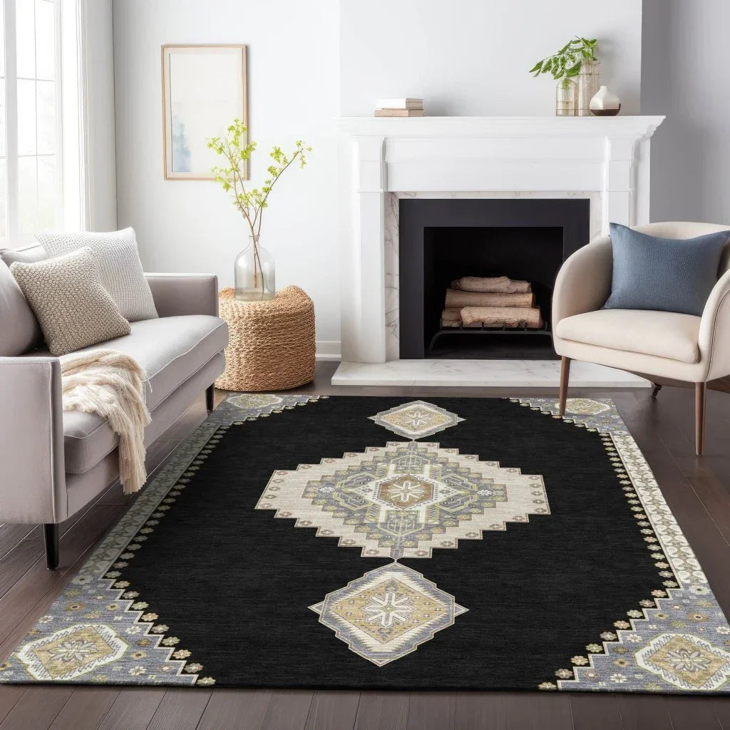 LOOMLAN Rugs Elira Black Washable Indoor-Outdoor Rug