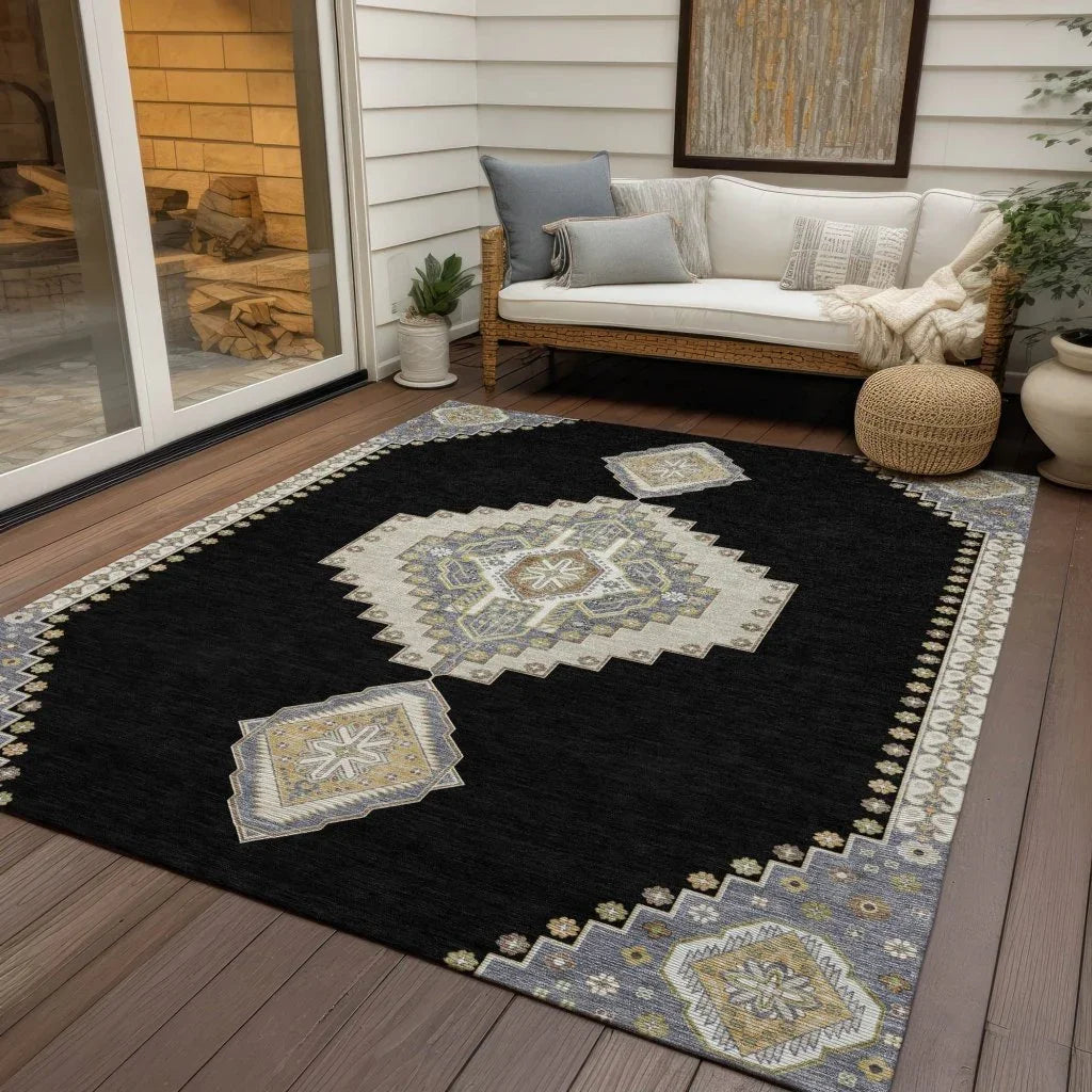 LOOMLAN Rugs Elira Black Washable Indoor-Outdoor Rug