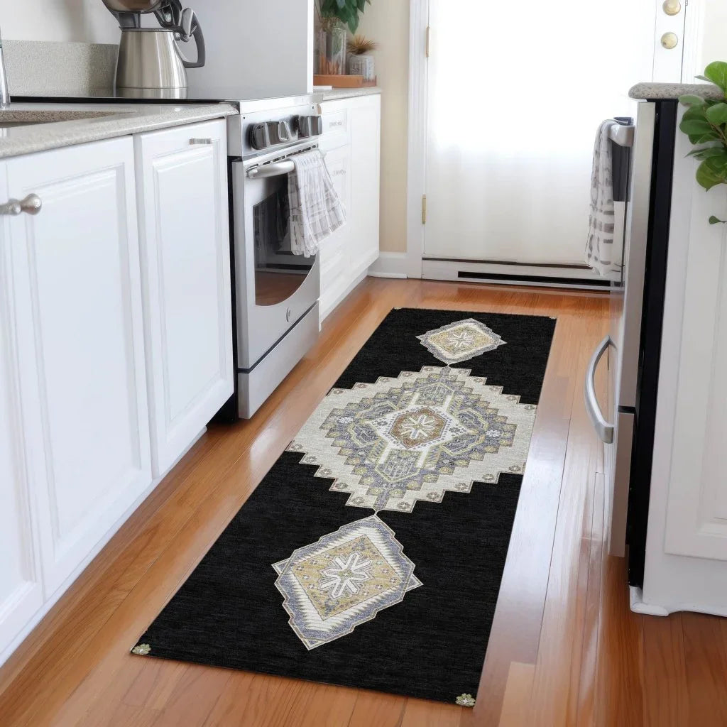 LOOMLAN Rugs Elira Black Washable Indoor-Outdoor Rug