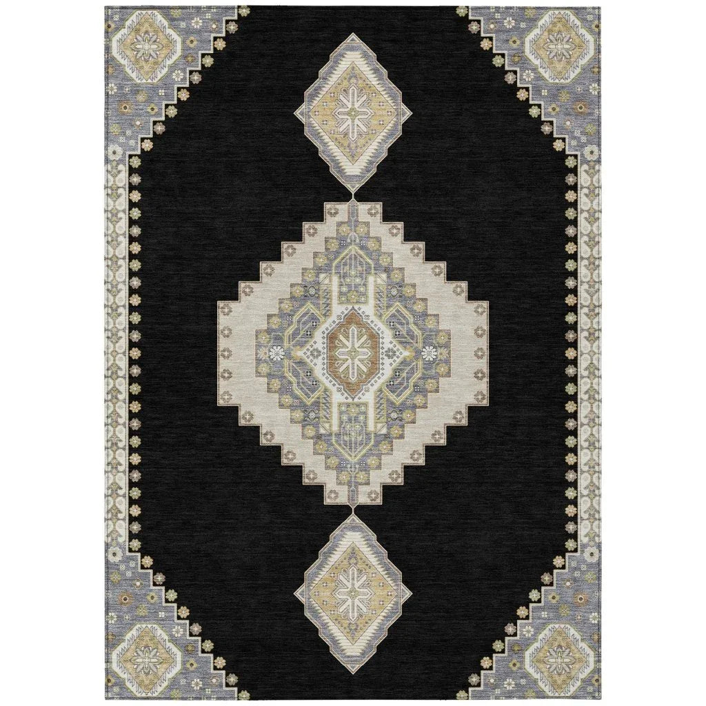 LOOMLAN Rugs Elira Black Washable Indoor-Outdoor Rug