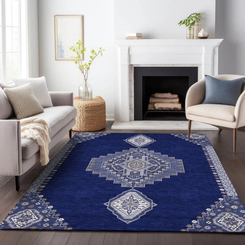 LOOMLAN Rugs Elira Blue Washable Indoor-Outdoor Rug