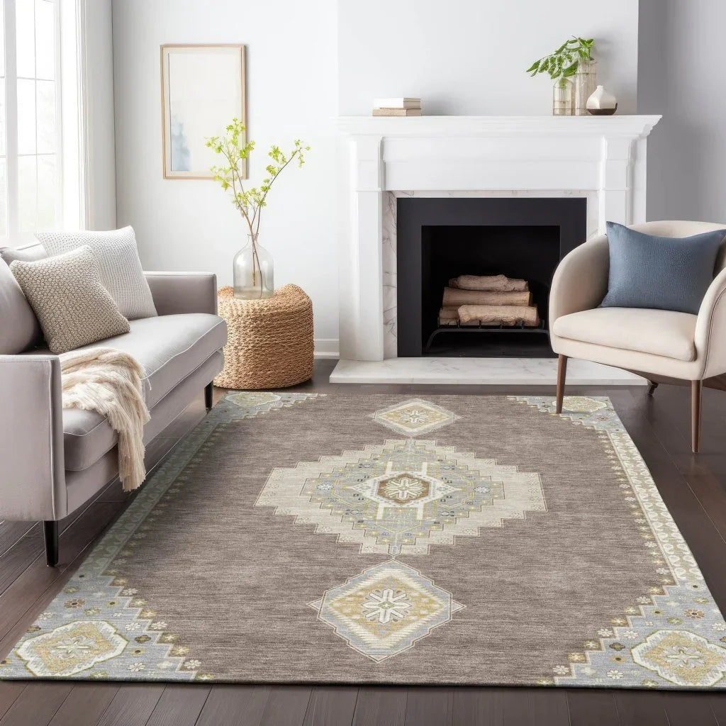 LOOMLAN Rugs Elira Brown Washable Indoor-Outdoor Rug