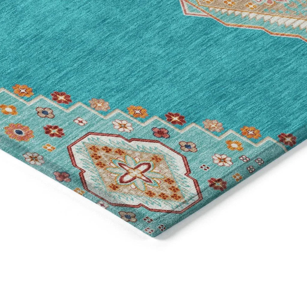 LOOMLAN Rugs Elira Teal Washable Indoor-Outdoor Rug