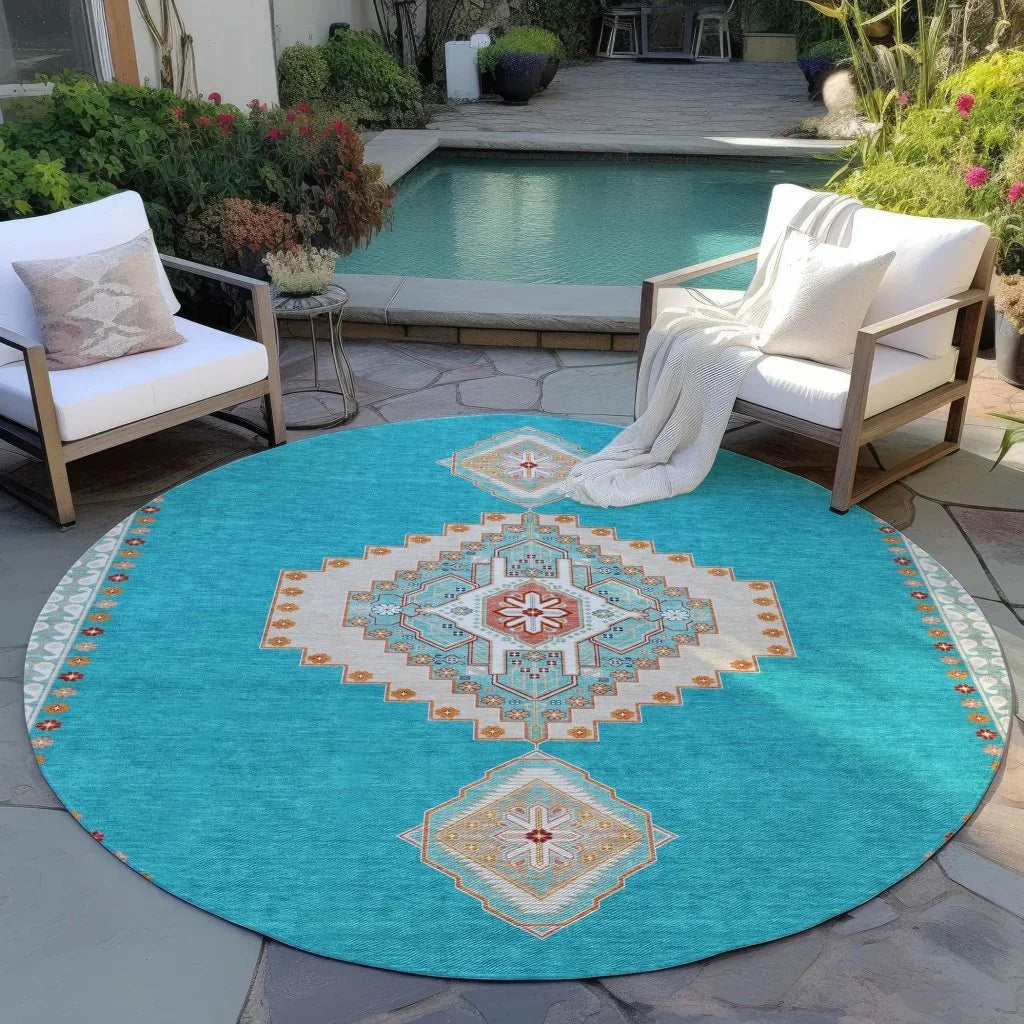 LOOMLAN Rugs Elira Teal Washable Indoor-Outdoor Rug