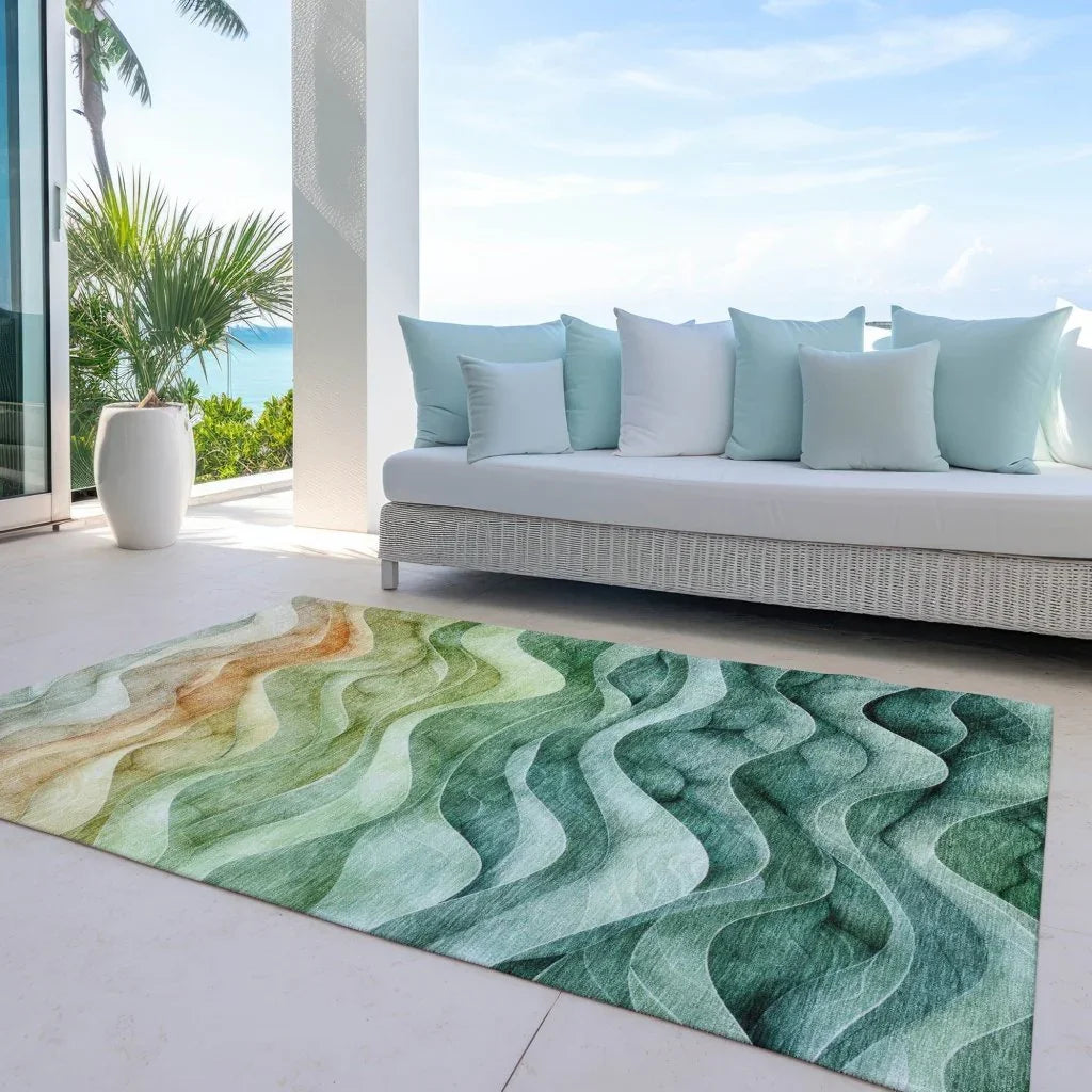 LOOMLAN Rugs Elissar Teal Washable Indoor-Outdoor Rug