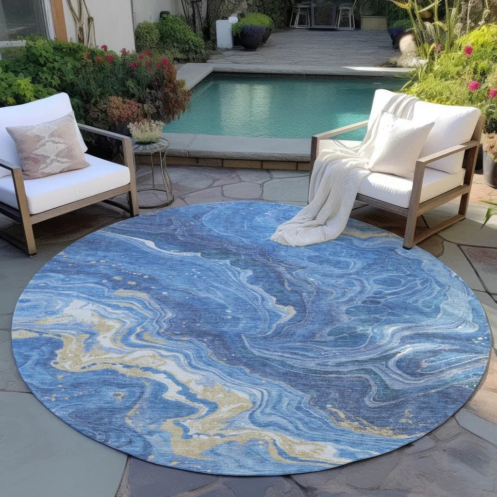 LOOMLAN Rugs Elius Blue Washable Indoor-Outdoor Rug