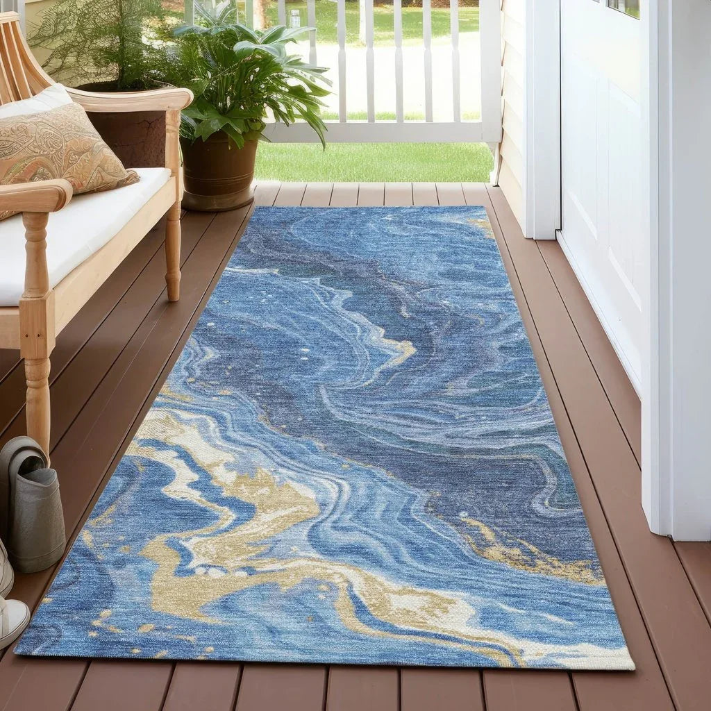 LOOMLAN Rugs Elius Blue Washable Indoor-Outdoor Rug