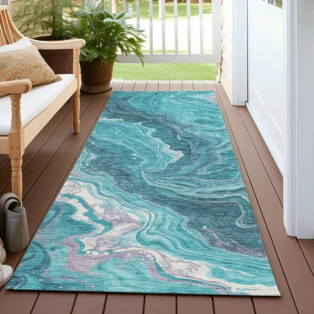 LOOMLAN Rugs Elius Teal Washable Indoor-Outdoor Rug