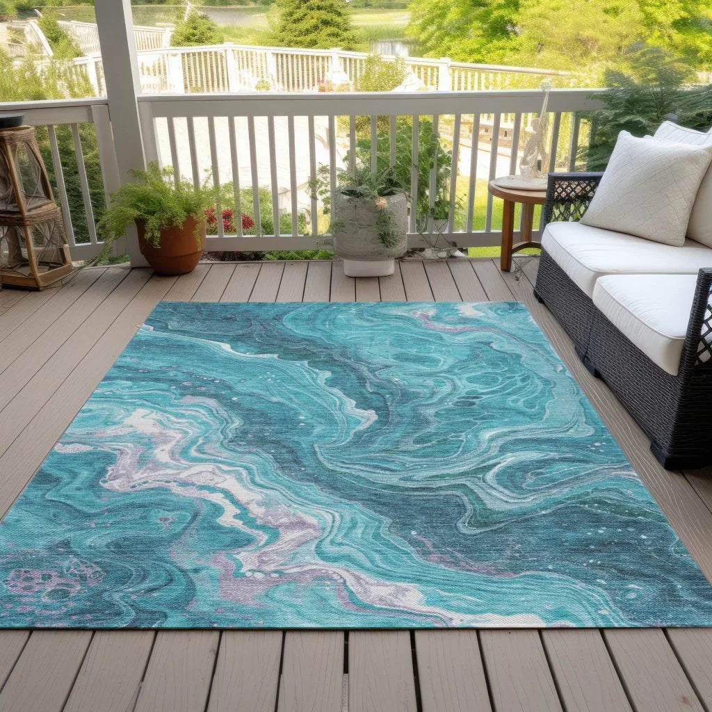 LOOMLAN Rugs Elius Teal Washable Indoor-Outdoor Rug