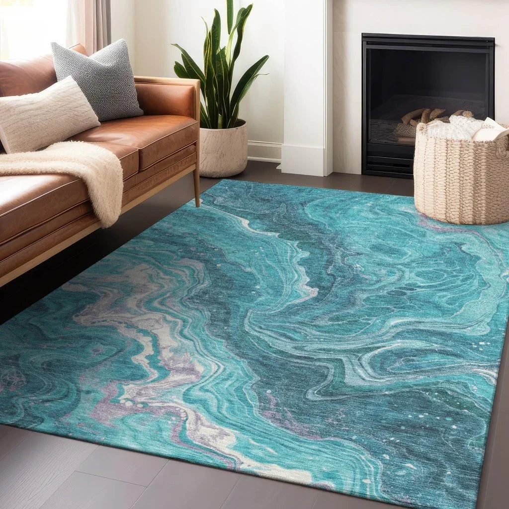 LOOMLAN Rugs Elius Teal Washable Indoor-Outdoor Rug