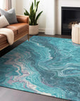 LOOMLAN Rugs Elius Teal Washable Indoor-Outdoor Rug