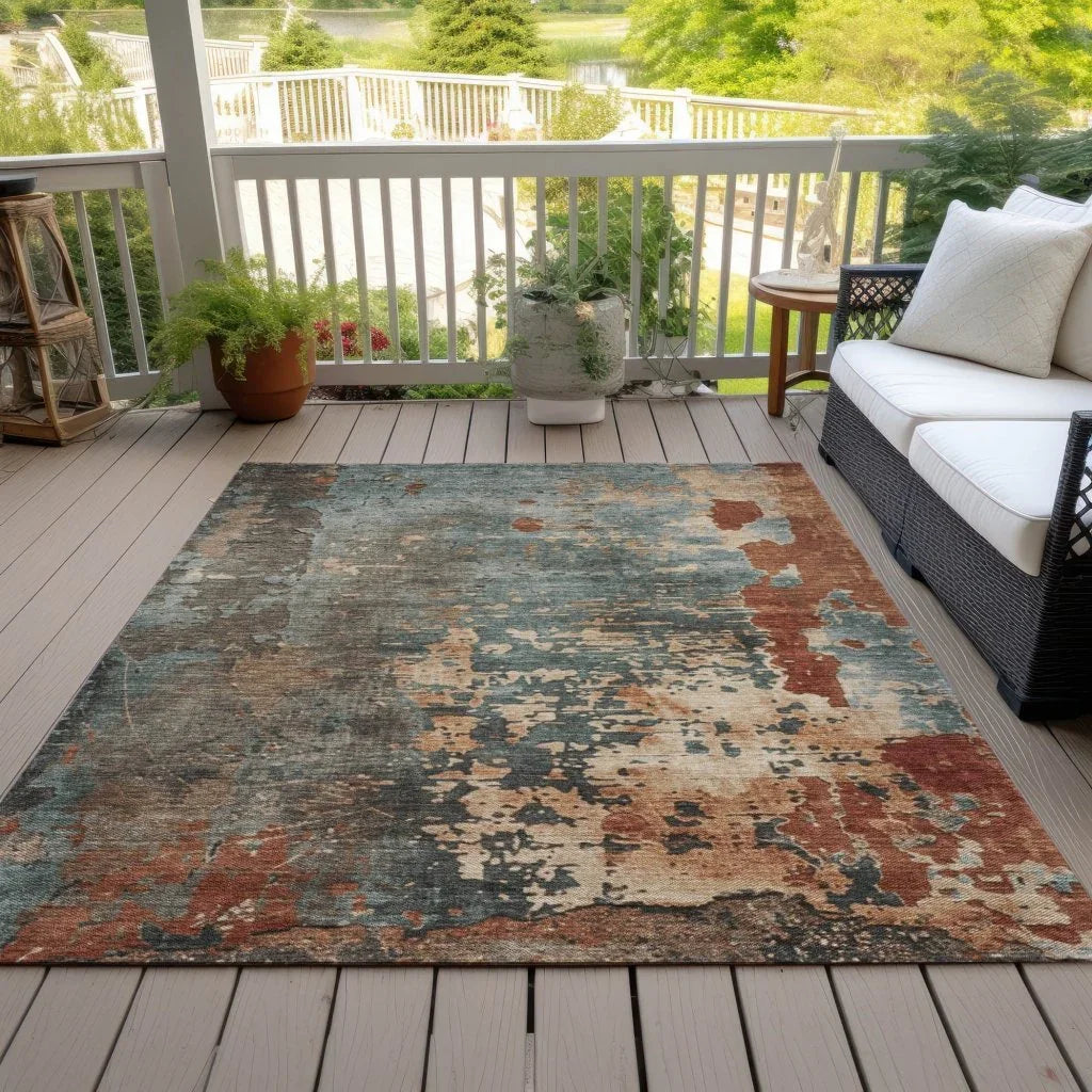LOOMLAN Rugs Elon Blue Washable Indoor-Outdoor Rug