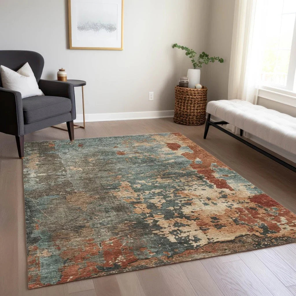 LOOMLAN Rugs Elon Blue Washable Indoor-Outdoor Rug