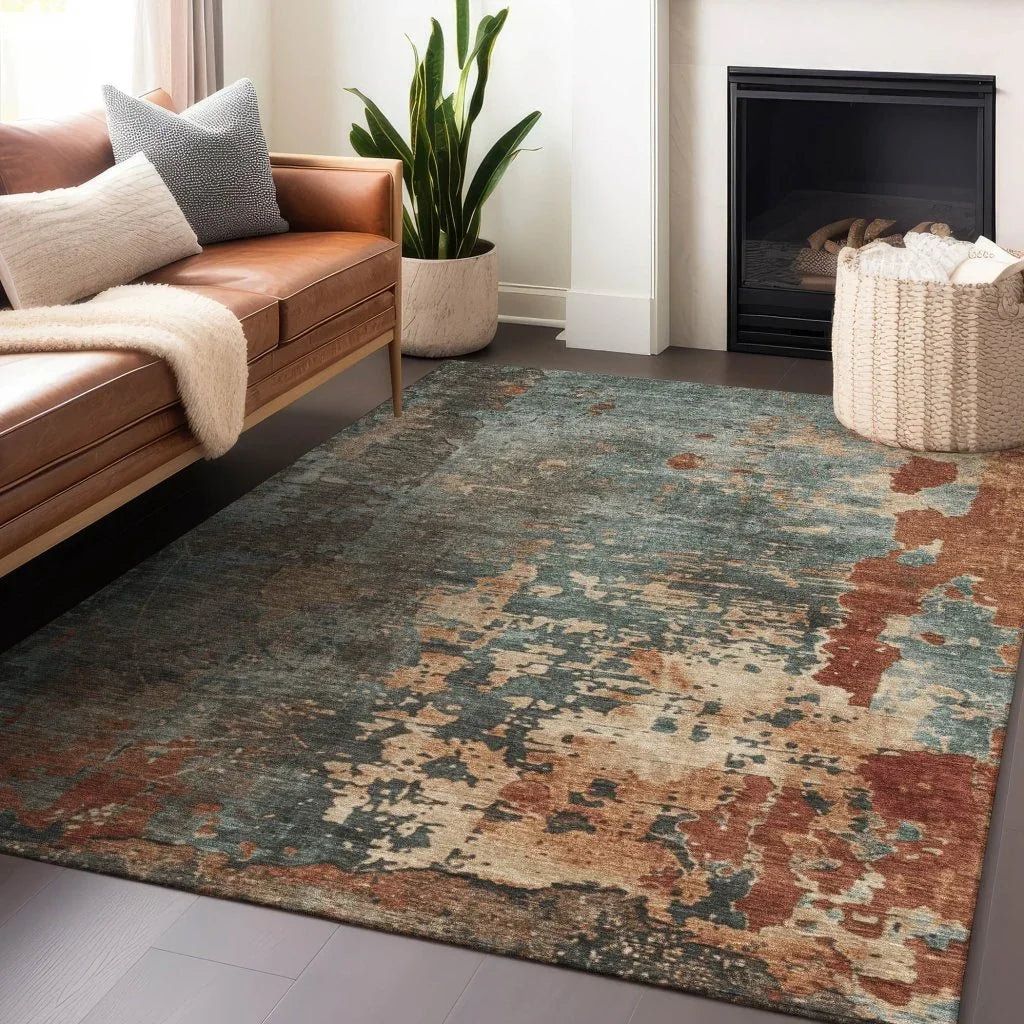 LOOMLAN Rugs Elon Blue Washable Indoor-Outdoor Rug