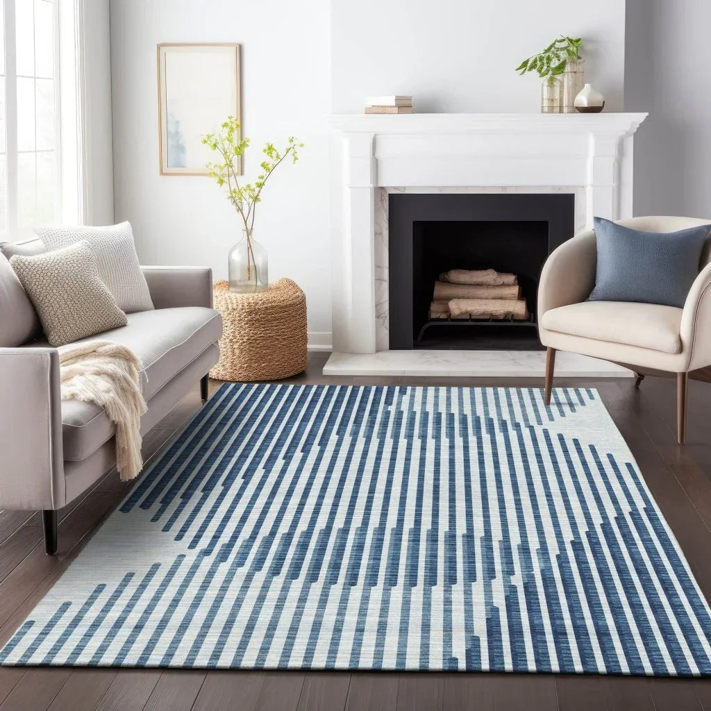 LOOMLAN Rugs Elowen Blue Washable Indoor-Outdoor Rug