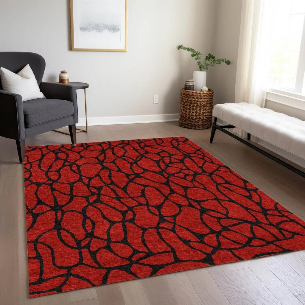 LOOMLAN Rugs Elowira Red Washable Indoor-Outdoor Rug